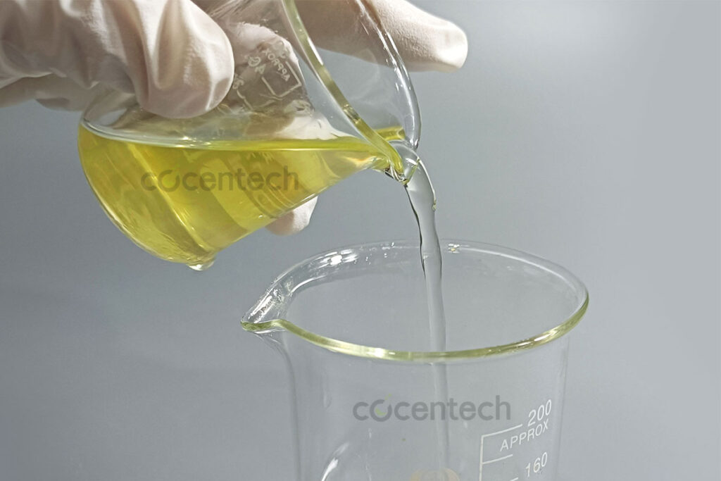 Laboratory personnel pouring 49851-31-2 solvent