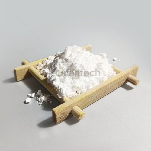 Imidazole powder in a wooden tray of